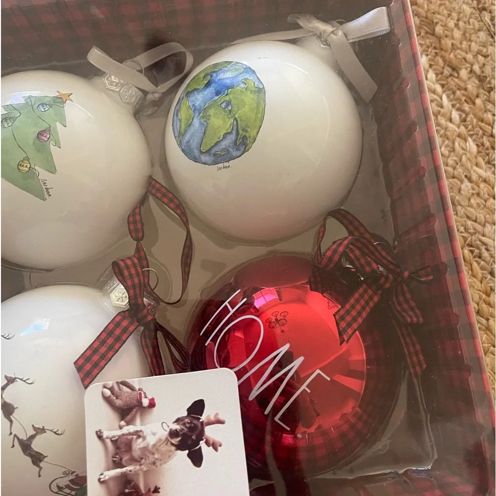Rae Dunn Christmas Glass Ornament Set of 4